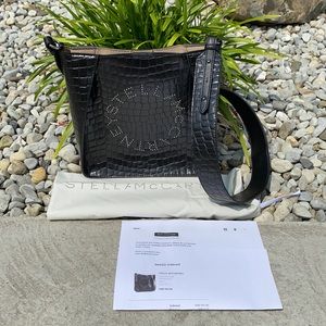 Authentic Stella McCartney Black Croc Shoulder Bag